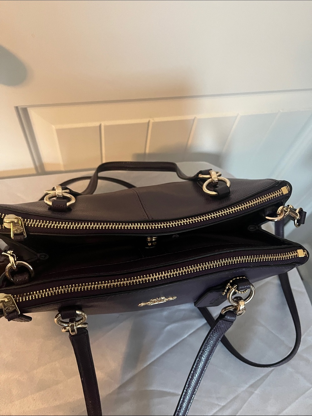 Coach Dark Plum Leather Satchel with Matching Wallet - Picture 5 of 9